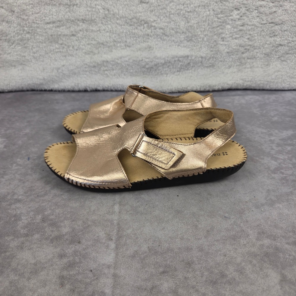 Naturalizer Scout Metallic Rose Gold Leather Whipstitch Flat Sandals Womens 9M